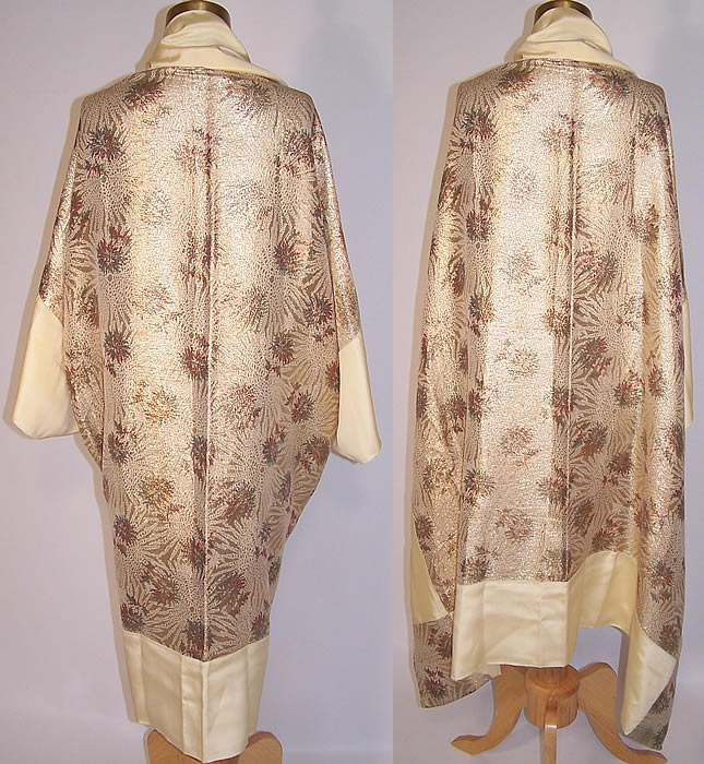 Art Deco Yellow Cream Silk Gold Lamé Cocoon Cape Cloak Shawl 2 back view.