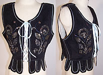 Vintage 1920s Black Velvet Gold Sequin Beaded Warsaw Polish Folk Vest Bodice Top