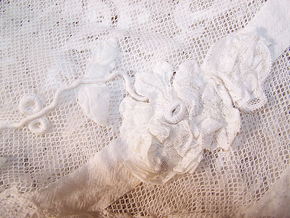 Vintage Inspired Antique White Lace Bohemian Bridal Wedding Skirt flower close up.