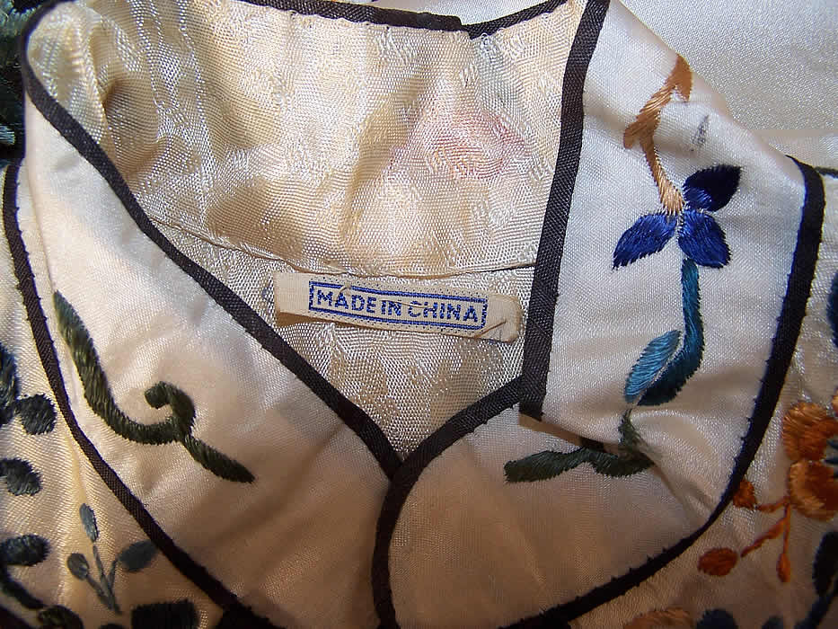 Vintage Chinese Silk Embroidered Auspicious Crane Knot Floral Robe Coat back view.
