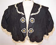 Edwardian 1910 Black Silk Taffeta Soutache Lace Trim Cropped Bolero Bodice Jacket