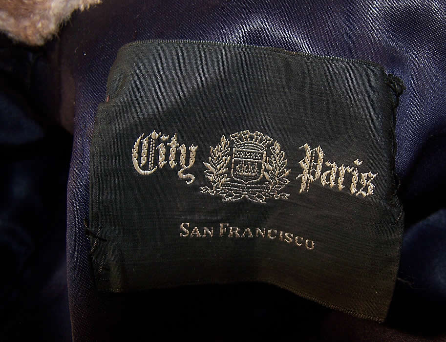 Vintage City Paris San Francisco Muskrat Fur Cape Cloak Coat label close up.