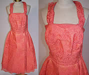 Vintage 1960s Coral Pink Lace Halter Top Mad Men Cocktail Formal Prom Dress