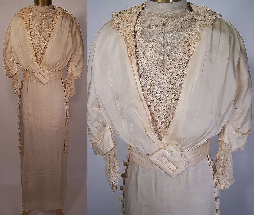 Edwardian Titanic 1912 Vintage Cream Silk Lace Beaded Bridal Wedding ...