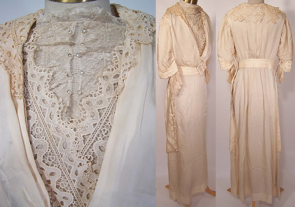 Edwardian Titanic Cream Silk Lace Beaded Bridal Wedding Gown Dress