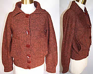 Vintage 1950s Henri Bendel France Ribbed Shawl Collar Knit Wool Cardigan Sweater