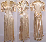 Vintage 1940s White Satin Tambour Embroidery Negligee Peignoir Robe Dressing Gown
