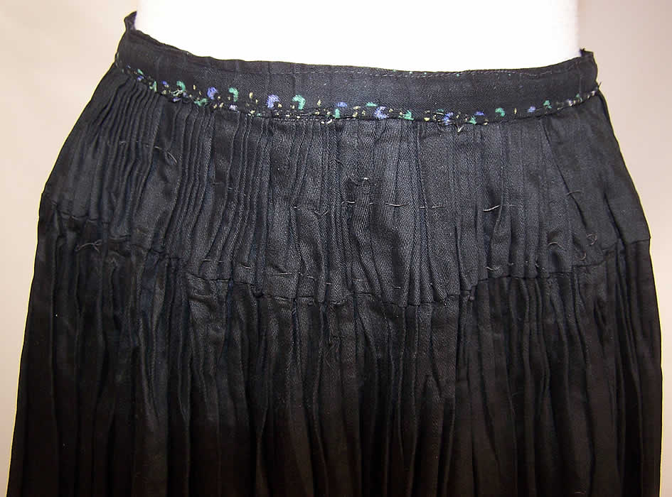 Vintage Czech Bohemia Folk Costume Pleated Embroidered Apron Skirt close up