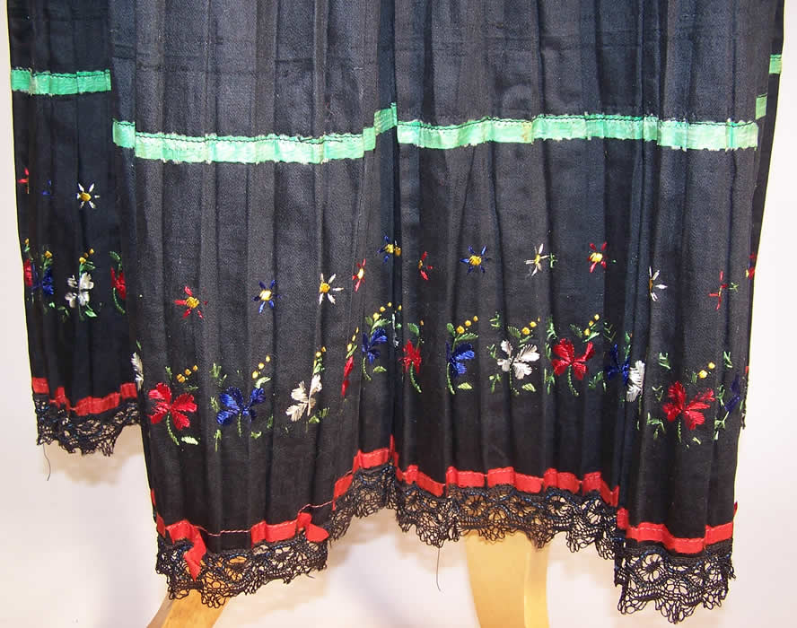 Vintage Czech Bohemia Folk Costume Pleated Embroidered Apron Skirt 