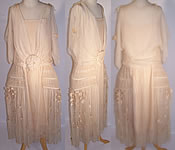 Vintage 1920s Robe de Style Cream Silk Rosette Pannier Hoop Wedding Dress