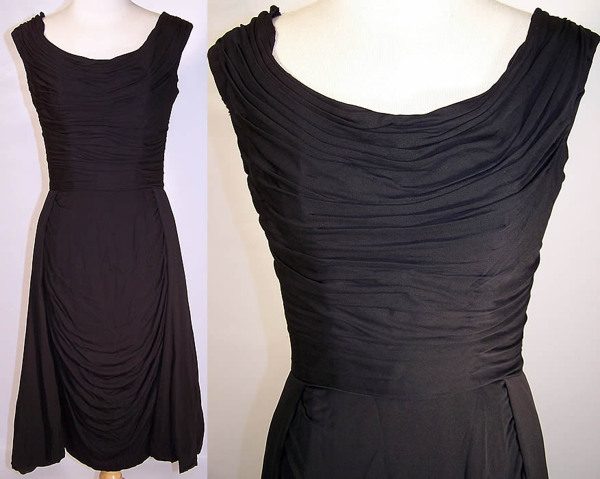 Vintage Ceil Chapman Sexy Wiggle Pleated Drape Black Cocktail Dress