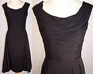 Vintage 1950s Ceil Chapman Sexy Wiggle Pleated Drape Black Cocktail Dress