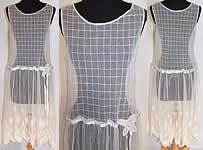 Vintage 1920s White Windowpane Check Net Lace Drop Waist Slip Dress 