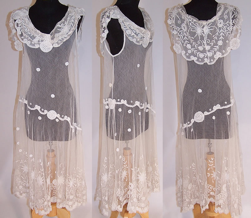 White Net Princess Tape Lace Drop Waist Wedding Dress