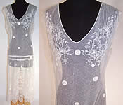 1920s White Embroidered Floral Snowflake Net Lace Rosette Drop Waist Dress