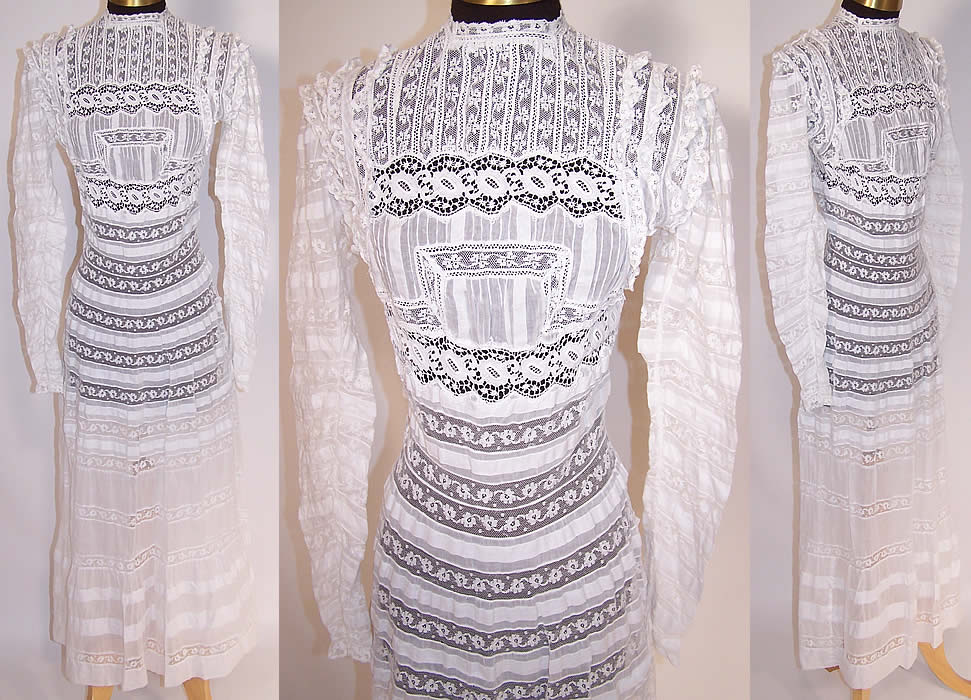 Victorian White Cotton Batiste Valenciennes Lace Graduation Wedding Dress