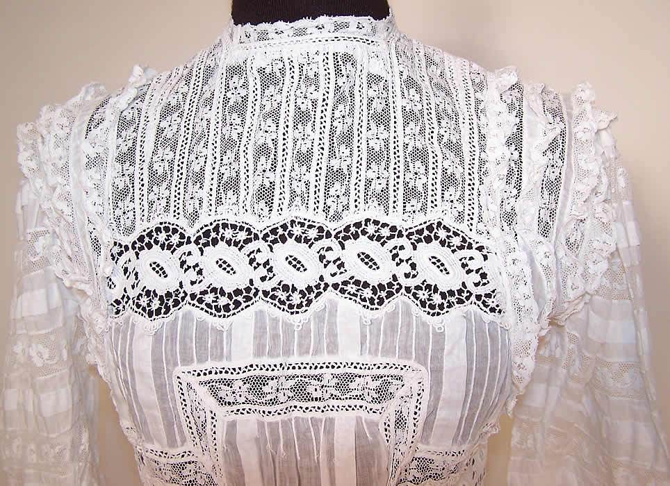 Victorian White Cotton Batiste Valenciennes Lace Graduation Wedding Dress
