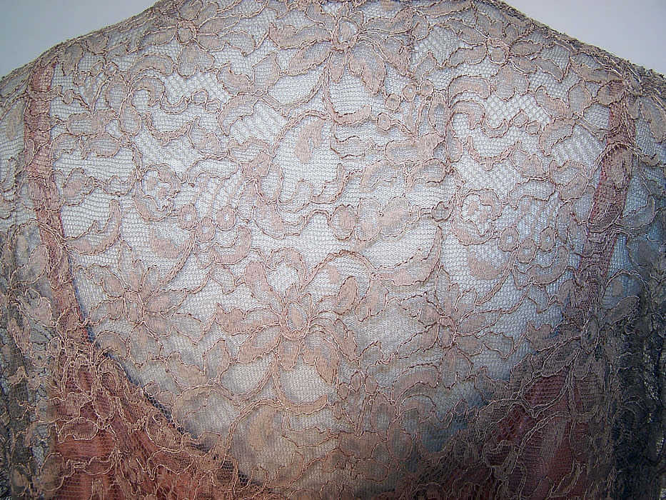 Vintage Ecru Net Floral Lace Formal Bridesmaid Dress back view close up