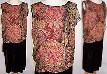 Vintage 1920s Gold Lam&eacute; Floral Silk Chiffon Velvet Drop Waist Dress 