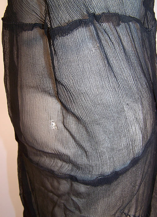 Vintage Sheer Black Silk Chiffon Bias Cut Slip Dress Evening Gown