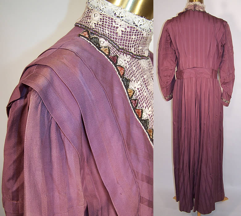 Edwardian Titanic Purple Plum Silk Lace Yoke Gown Dress