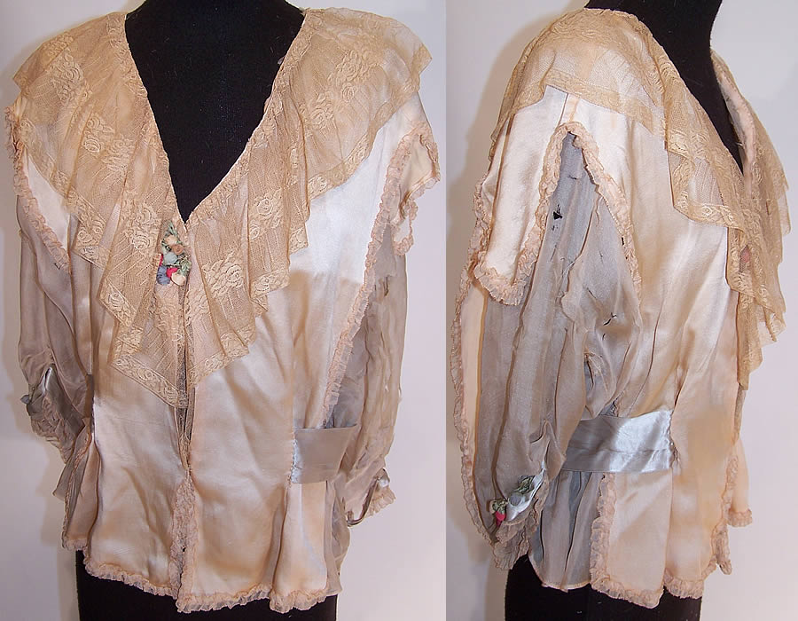 Vintage Rosa Pichon Paris Silk Rosette Lace Negligee Peignoir Robe and Bed Jacket