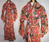 1890s Victorian Womens Cotton Calico Chintz Orientalism Morning Gown Robe Dress