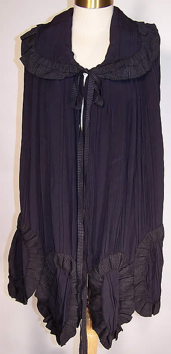 Vintage Pleated Ruched Navy Blue Silk Drop Waist Dress & Cloak Cape
