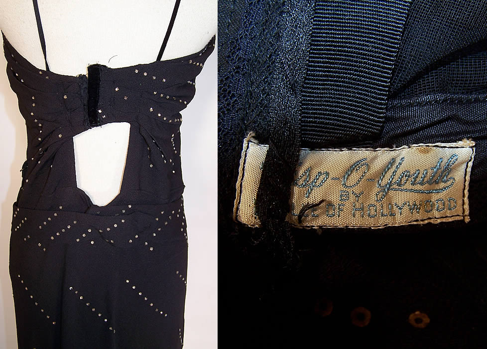 Vintage Black Crepe Rhinestone Sexy Bombshell Evening Gown