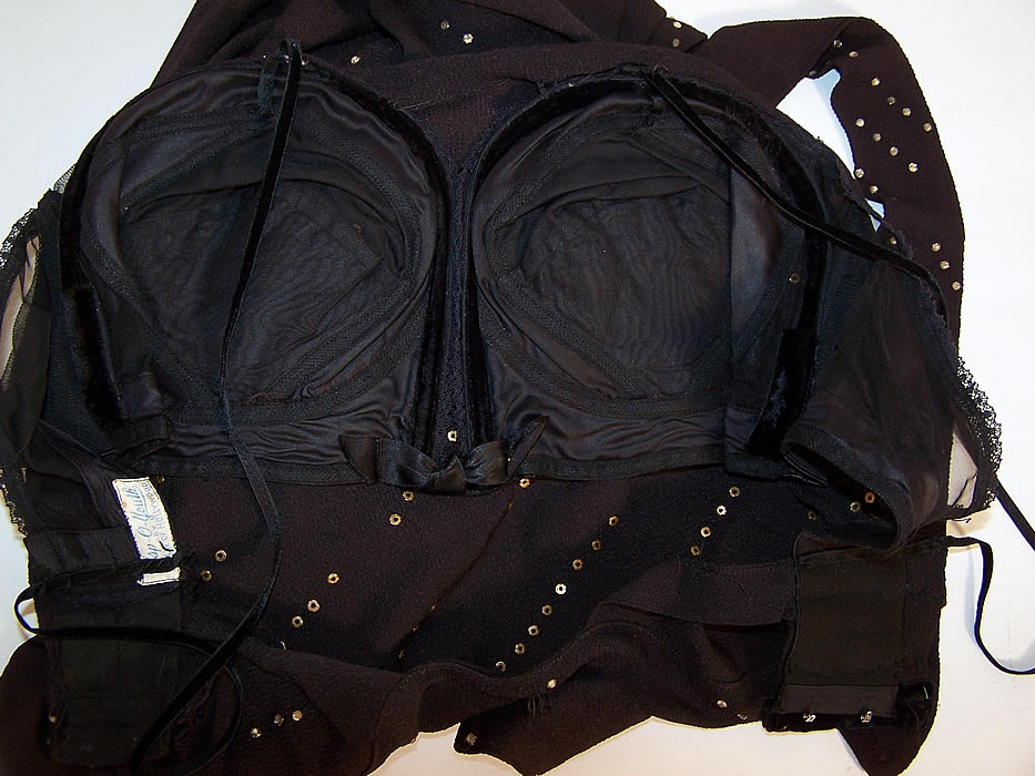 Vintage Black Crepe Rhinestone Sexy Bombshell Evening Gown