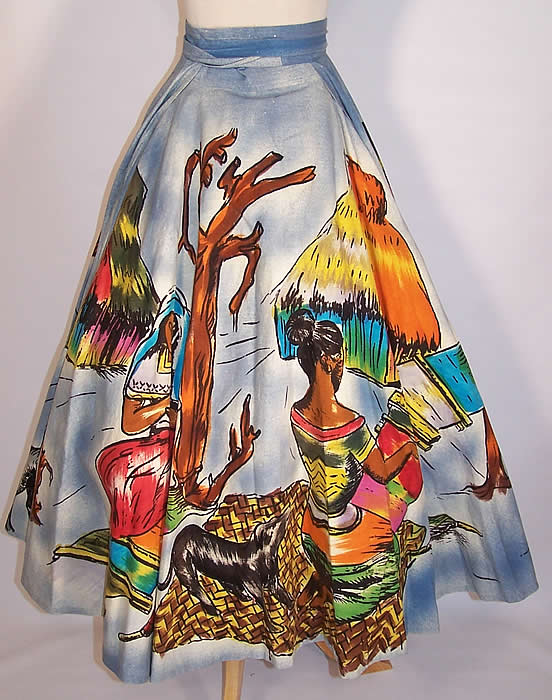 Vintage Naitan Juchitan Weavers & Dogs Hand Painted Mexican Circle Skirt