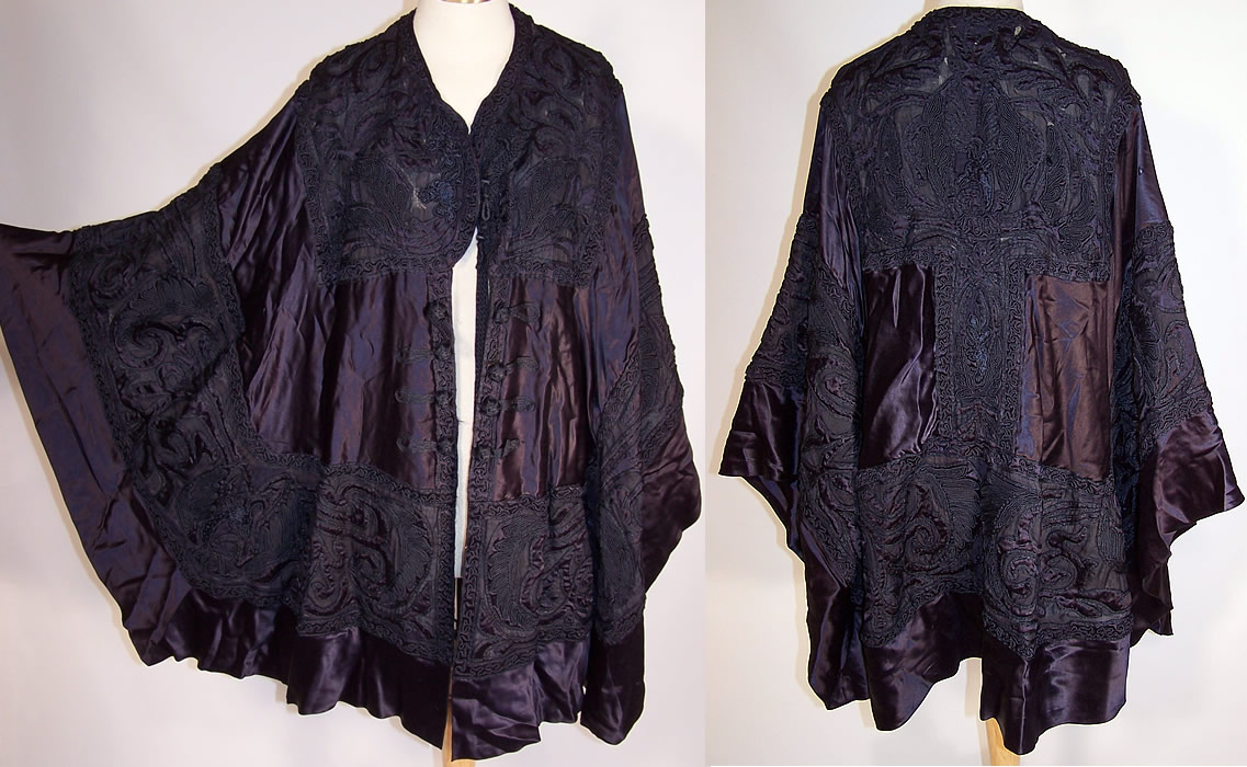 Edwardian Antique Chinese Silk Soutache Embroidered Shawl Cape Coat