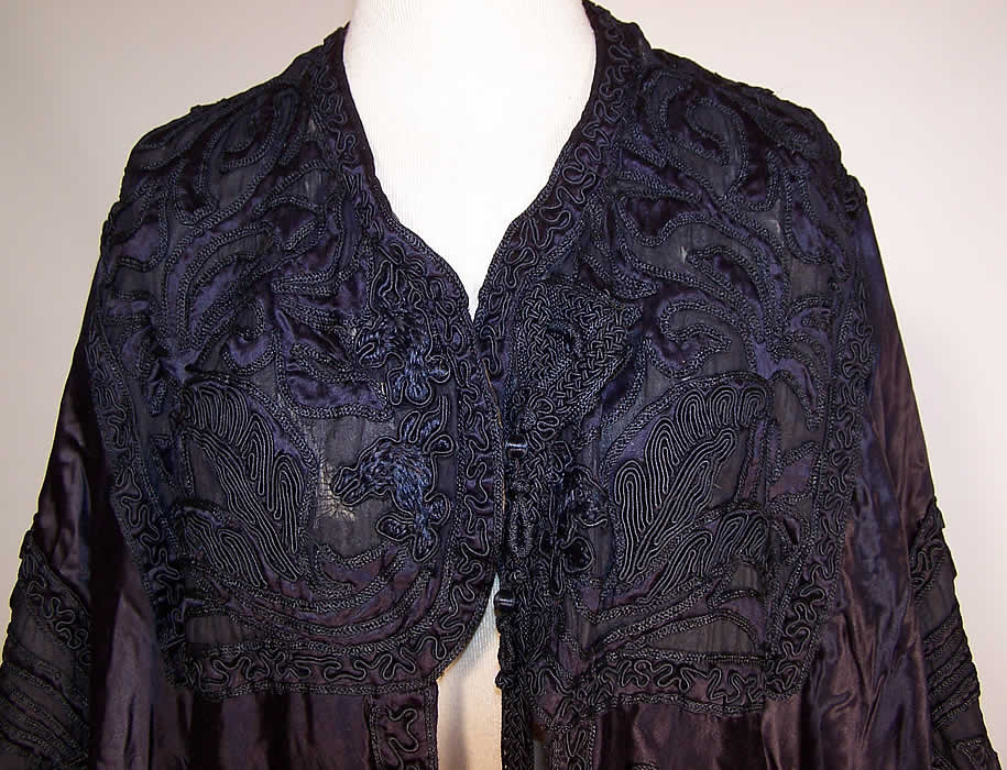 Edwardian Antique Chinese Silk Soutache Embroidered Shawl Cape Coat close up