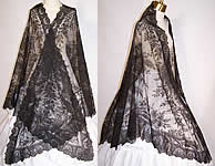 Victorian Civil War Antique Black Chantilly Lace Mantilla Shawl