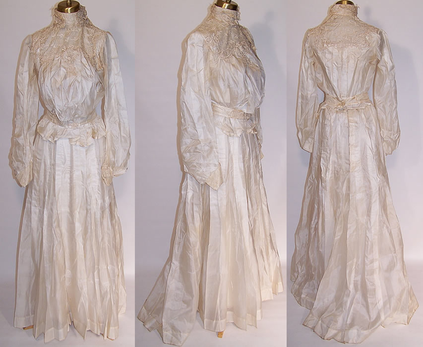 Victorian Silk Wedding Dress Blouse Skirt Petticoat Camisole Lot