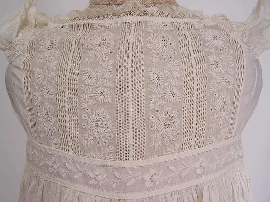 Victorian Antique Ayrshire Whitework Christening Gown Infant Dress close up