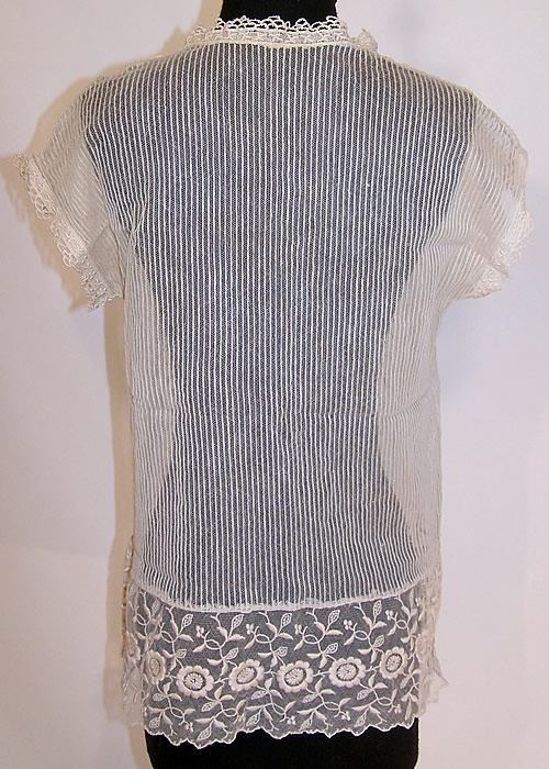 Vintage Ecru Embroidered Net Lace Tunic Top Babydoll Blouse back view.