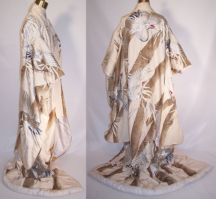 Vintage Japanese Bamboo Crane Embroidered Uchikake Wedding Kimono