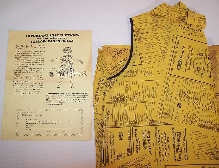 Vintage Rare Retro Yellow Pages Print Paper Pop Art Mod Shift Mini Dress