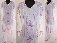 Vintage Purple & White Batiste Smocking Embroidered Drop Waist Peasant Dress