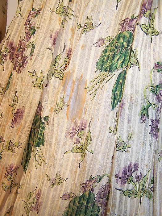 Antique Georgian Regency Violet Flower Print Silk Gigot Sleeve Gown Dress 
