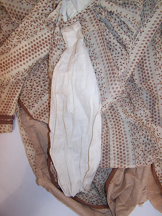 Victorian Civil War Brown & White Wool Challis Print Hoop Skirt Dress