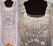 Vintage White Embroidered Net Filet Lace Drop Waist Dress & Silk Slip