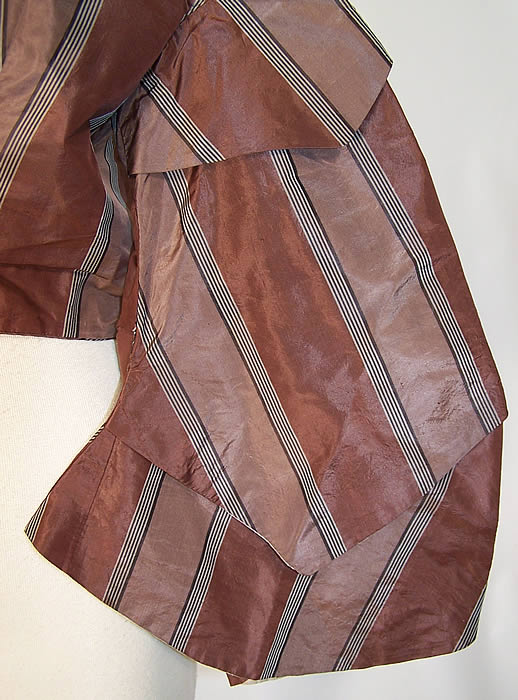 Victorian Civil War Era Brown Silk Moire Stripe Pagoda Sleeve Bodice