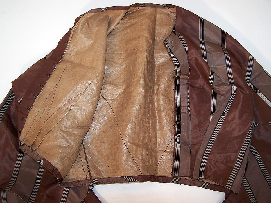 Victorian Civil War Era Brown Silk Moire Stripe Pagoda Sleeve Bodice