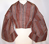 Victorian Civil War Era Brown Silk Moire Stripe Pagoda Sleeve Bodice