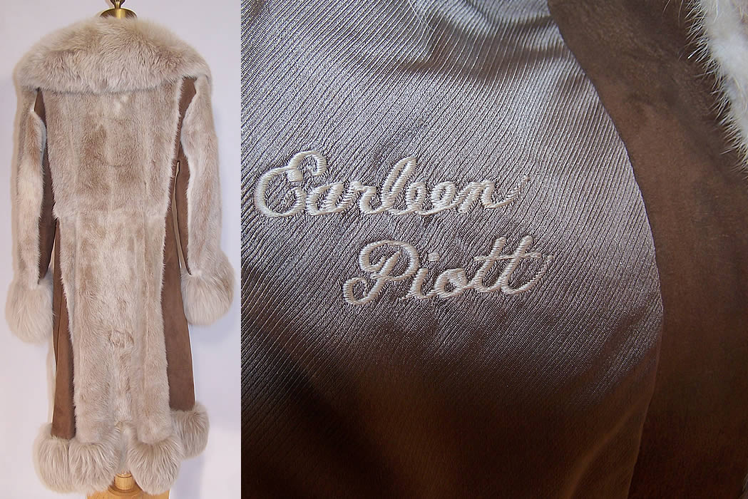 Vintage Sheared Fox Fur Brown Suede Leather Long Winter Coat