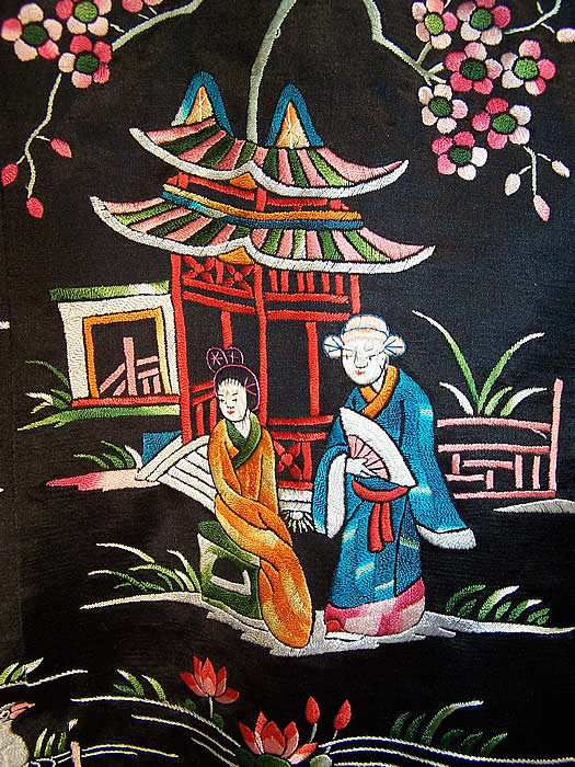 Vintage Chinese Figural Pheasant Dragon Silk Embroidered Jacket Coat
