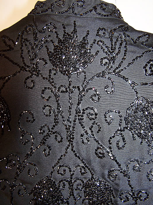 Victorian Black Lace Jet Beaded Mourning Mantle Cape Dolman Capelet back view.