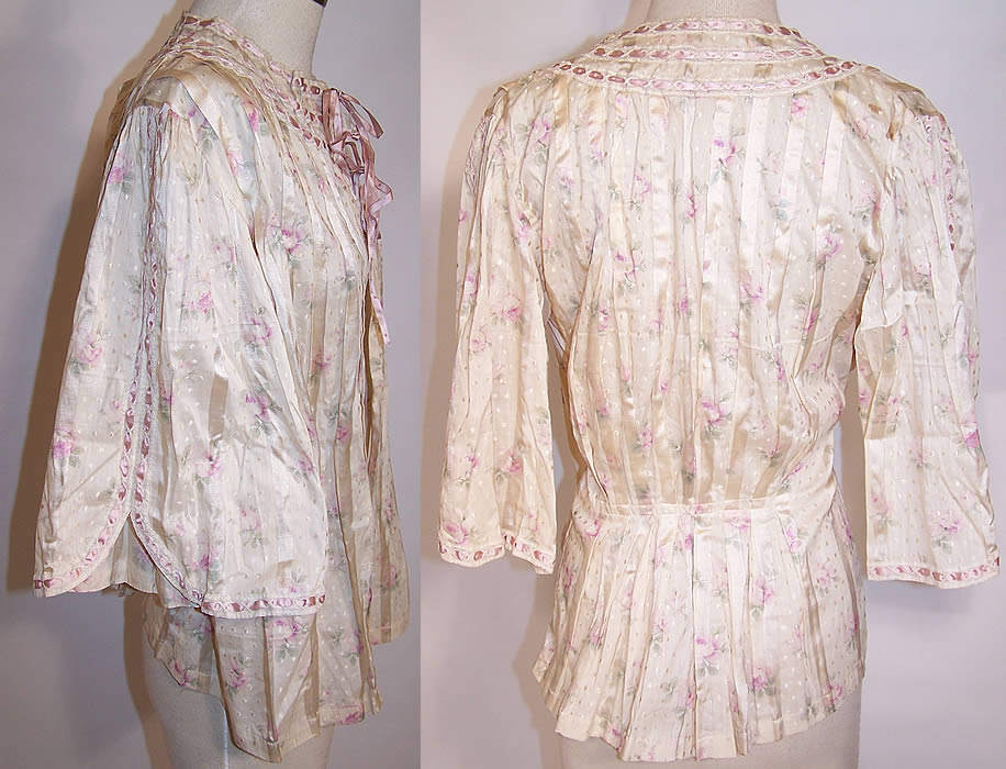 Edwardian Lilac Purple Rose Print Bed Jacket Robe